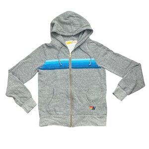 Aviator Nation Heather Gray Hoodie with Vibrant Blue Accents